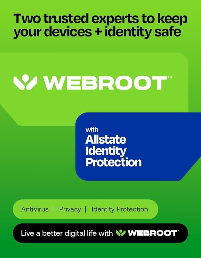 Webroot Premium 2025 with Allstate Identity Protection | 5 Device, 1 Year | Antivirus and Internet Security Software, Advanced Dark Web Monitoring, Password Manager | NEW [Online Code]